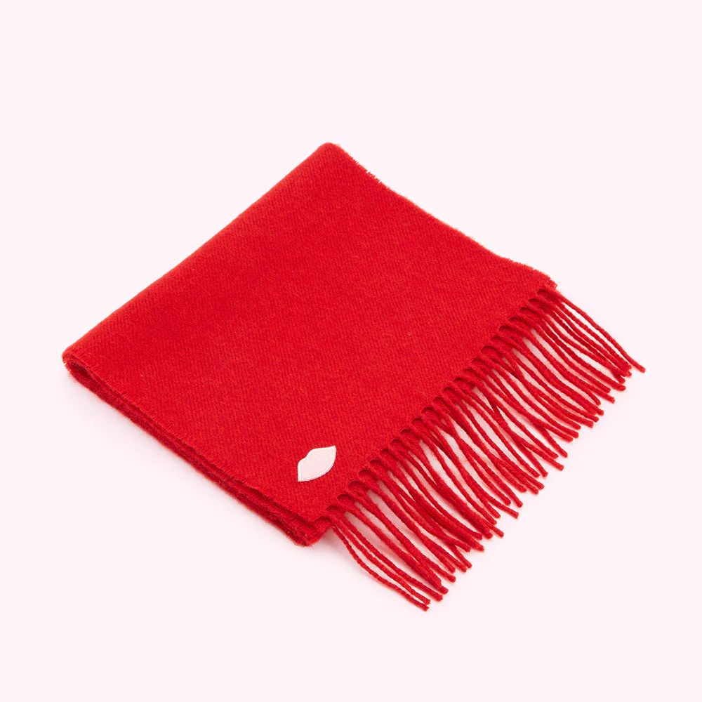 RED EMBROIDERED LIP SCARF | Lulu Guinness (UK)