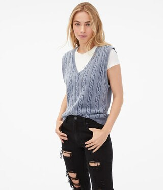 Solid Oversized Cable-Knit Sweater Vest | Aeropostale