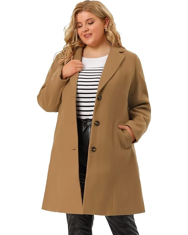 Agnes Orinda Women's Plus Size Coat Single Breasted Notched Lapel Elegant Long Winter Coats 2025 | Amazon (US)