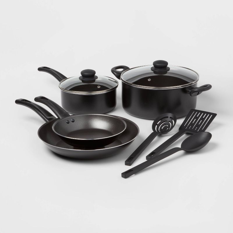9pc Aluminum Nonstick Cookware Set Black - Room Essentials™ | Target