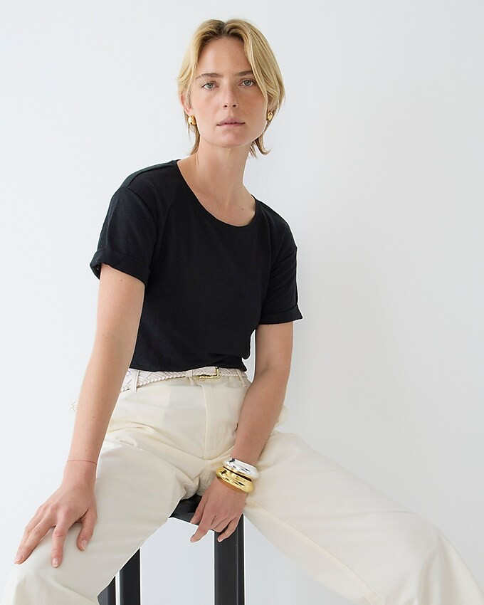 Linen roll-cuff crewneck T-shirt | J. Crew US