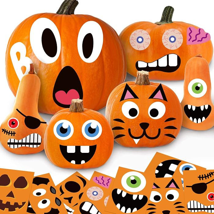 Pumpkin Decorating Kit, 24 Sheets Halloween Pumpkin Stickers Decorations | Amazon (US)