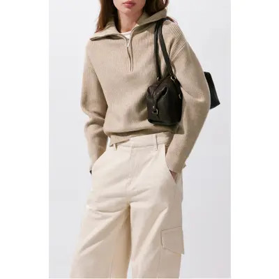 MANGO Quarter Zip Sweater in Medium Brown at Nordstrom | Nordstrom