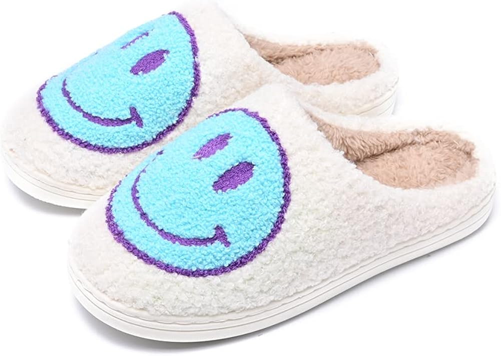 Cute Smiley Face Soft Plush Cozy Warm Slides House Slippers Non-Slip Faux Fur Slippers for Women ... | Amazon (US)