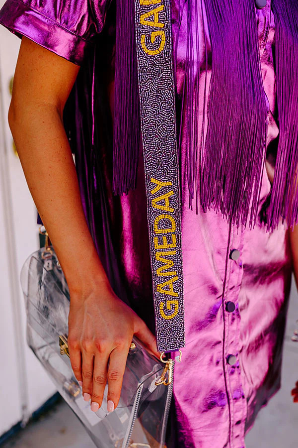 It's Gameday Beaded Bag Strap in Yellow/Purple | Impressions Online Boutique