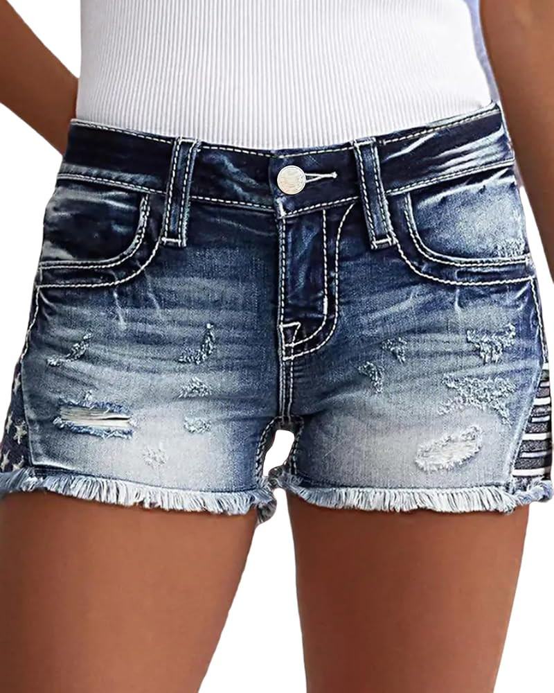 Women Ripped Stretch Denim Shorts Sexy High Waisted Distressed Raw Hem Jean Shorts | Amazon (US)