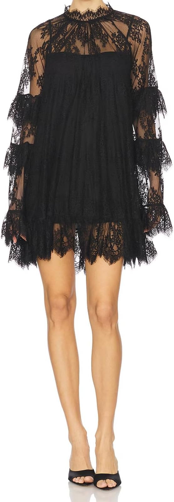 Women Y2k Flowy Lace Blouse Boho See Through Ruffle Sheer Tops Long Sleeve Shirt | Amazon (US)