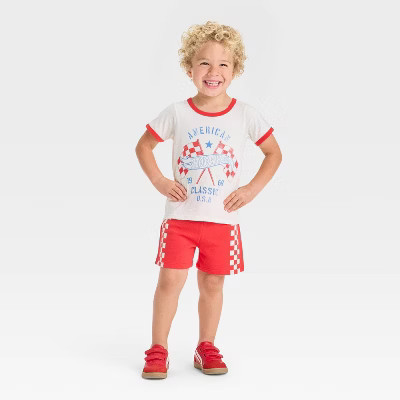 Toddler Boys' 2pc Hot Wheels Americana Short Sleeve T-Shirt and Shorts Set - Red/White 2T | Target