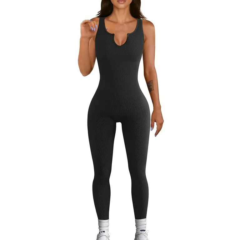 Women Ribbed Bodycon Jumpsuits Sleeveless Tank One Piece Jumpsuit Yoga Workout Unitard Playsuit O... | Walmart (US)