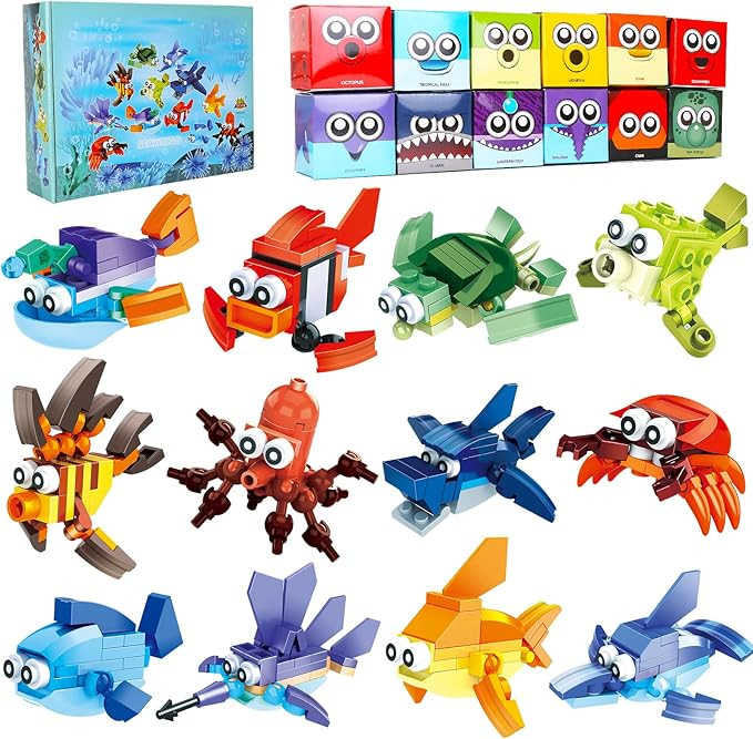 Party Favors for Kids Goodie Bags ,12PCS Mini Building Blocks Ocean Animal, Sea Creatures Buildin... | Amazon (US)