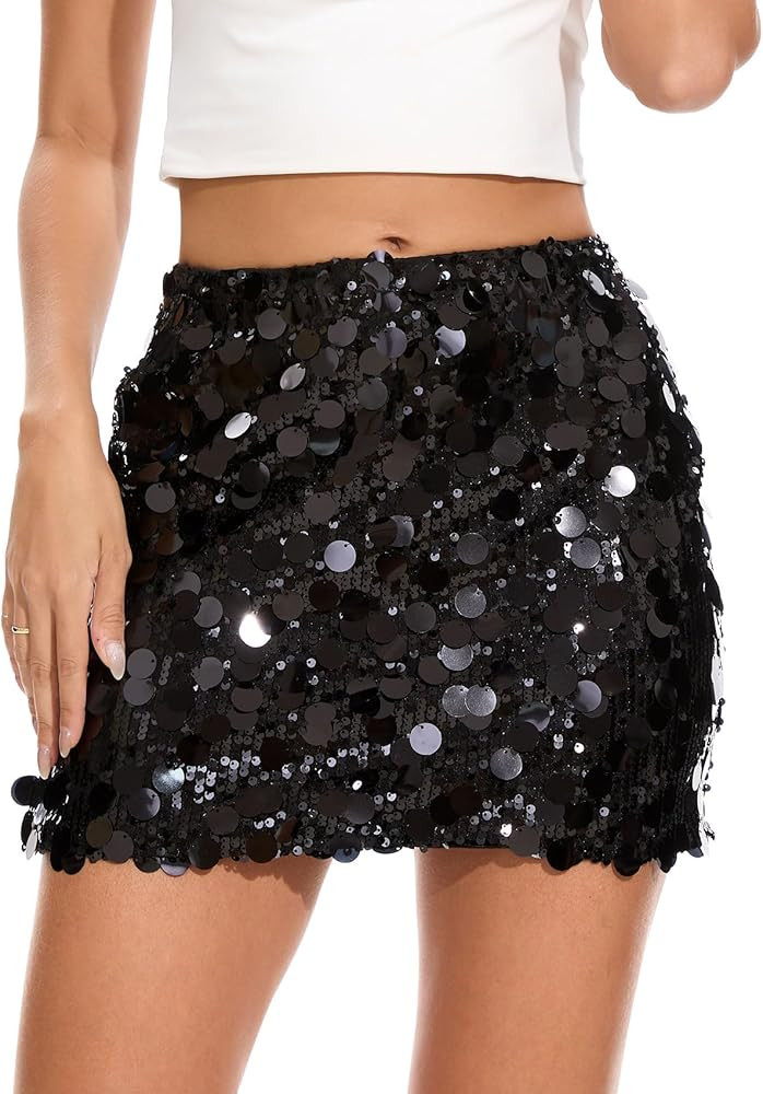 WERFORU Sequin Skirt Women Stretchy Sparkly Glitter Shiny Mini Skirt for Party | Amazon (UK)