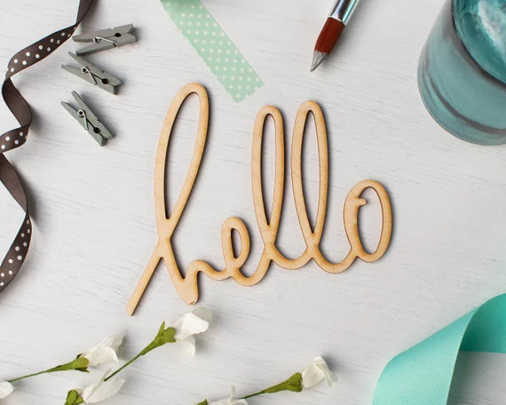 6" - 20" Hello Script Word - Words for Wreath or Sign - Hello Wood Decor - Cursive Hello - DIY Pr... | Etsy (US)