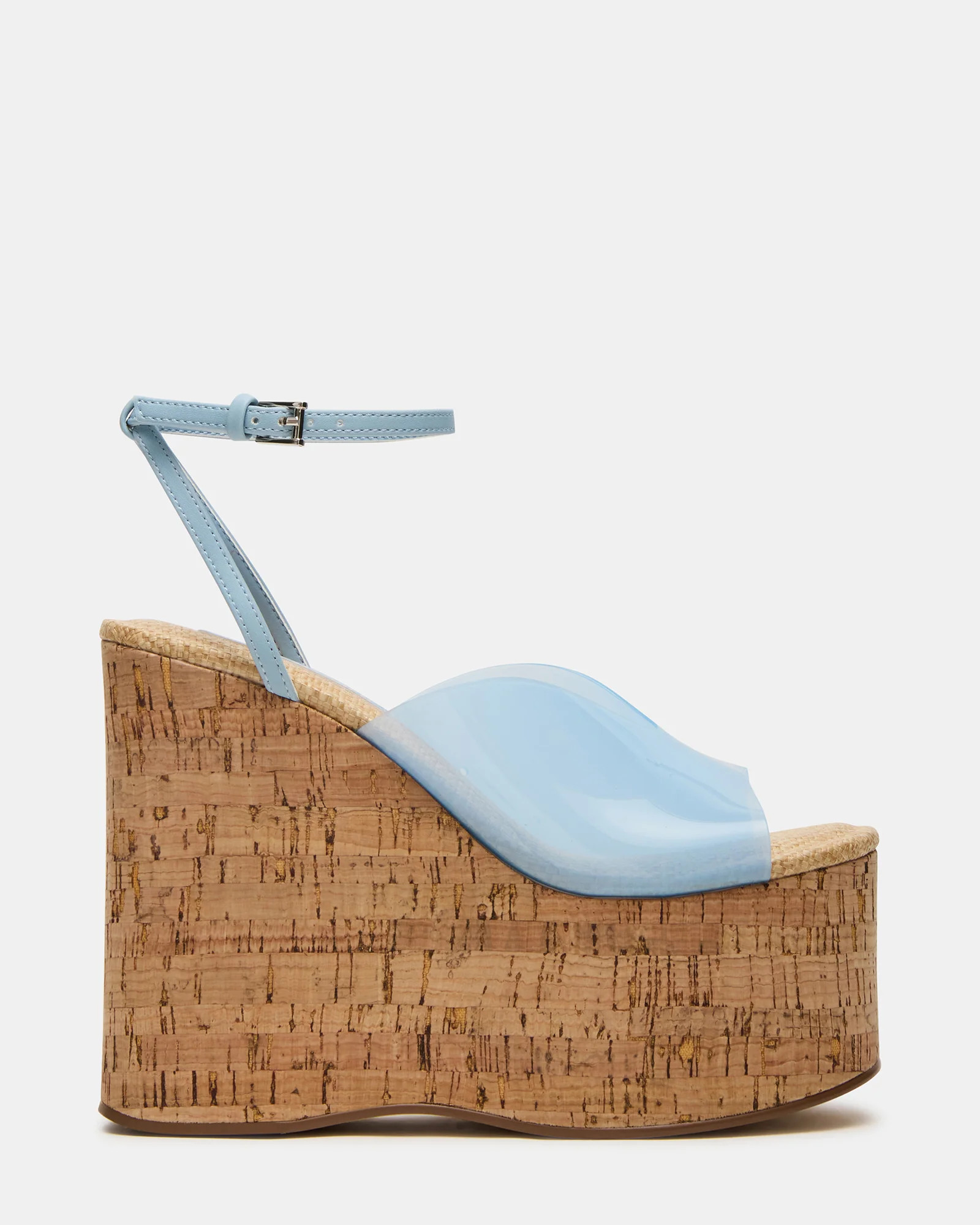SINAI Light Blue Square-Toe Platform Wedge Strappy Women's Sandal | Steve Madden (US)