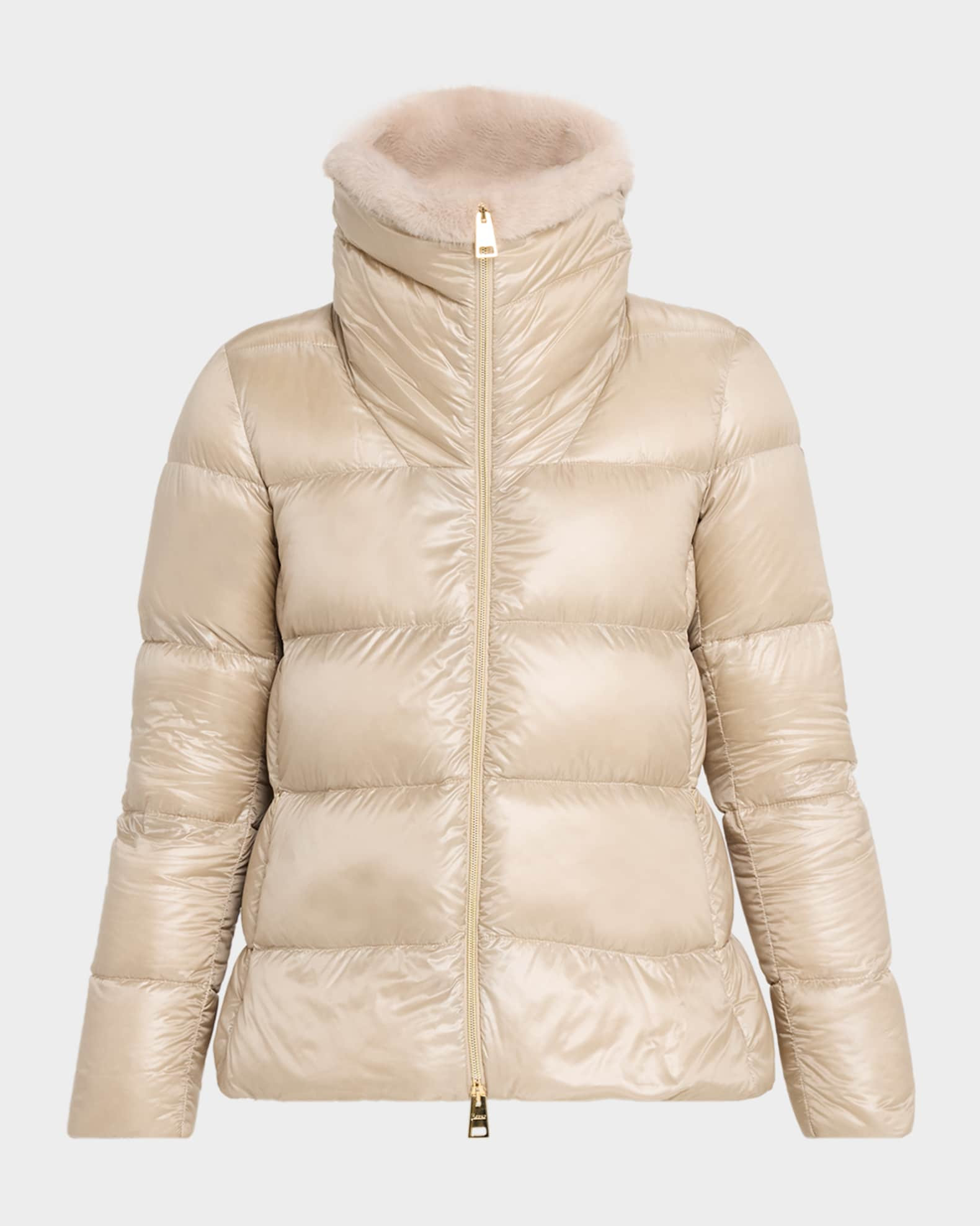 Ultralight Nylon Down Jacket with Alternative Fur | Neiman Marcus