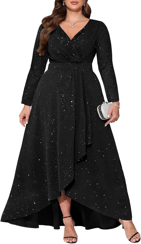 Pinup Fashion Plus Size Formal Dresses - Evening Gowns Wedding Guest Gala Prom Glitter Long Dress... | Amazon (US)