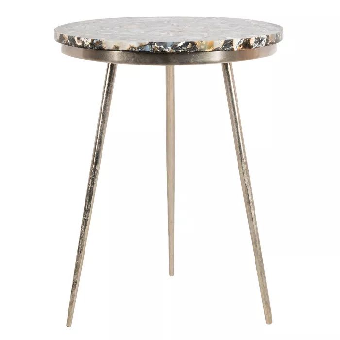 Faryn Agate Round Accent Table Nickel/Black - Safavieh | Target