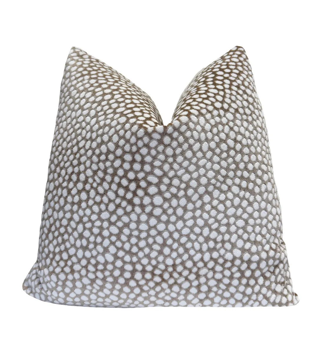 Tan and Cream Pebble Velvet Throw Pillow Cover | Taupe Dot Pillow Cover | Custom Sizes | 14x20 | ... | Etsy (US)
