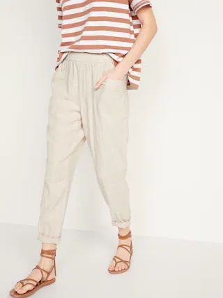 High-Waisted Cropped Linen-Blend Pants for Women | Old Navy (US)
