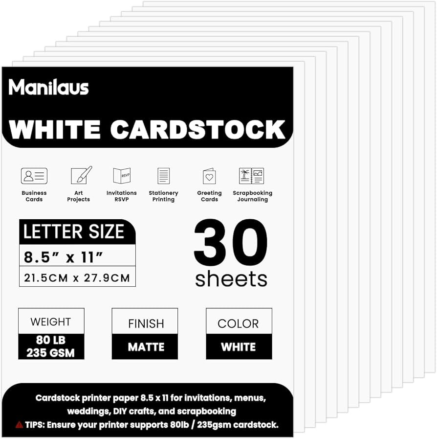 White Cardstock 8.5 x 11"Inch, 80lb Cardstock Paper, 30 Sheets Card Stock Paper 8.5 x 11 White, H... | Amazon (US)