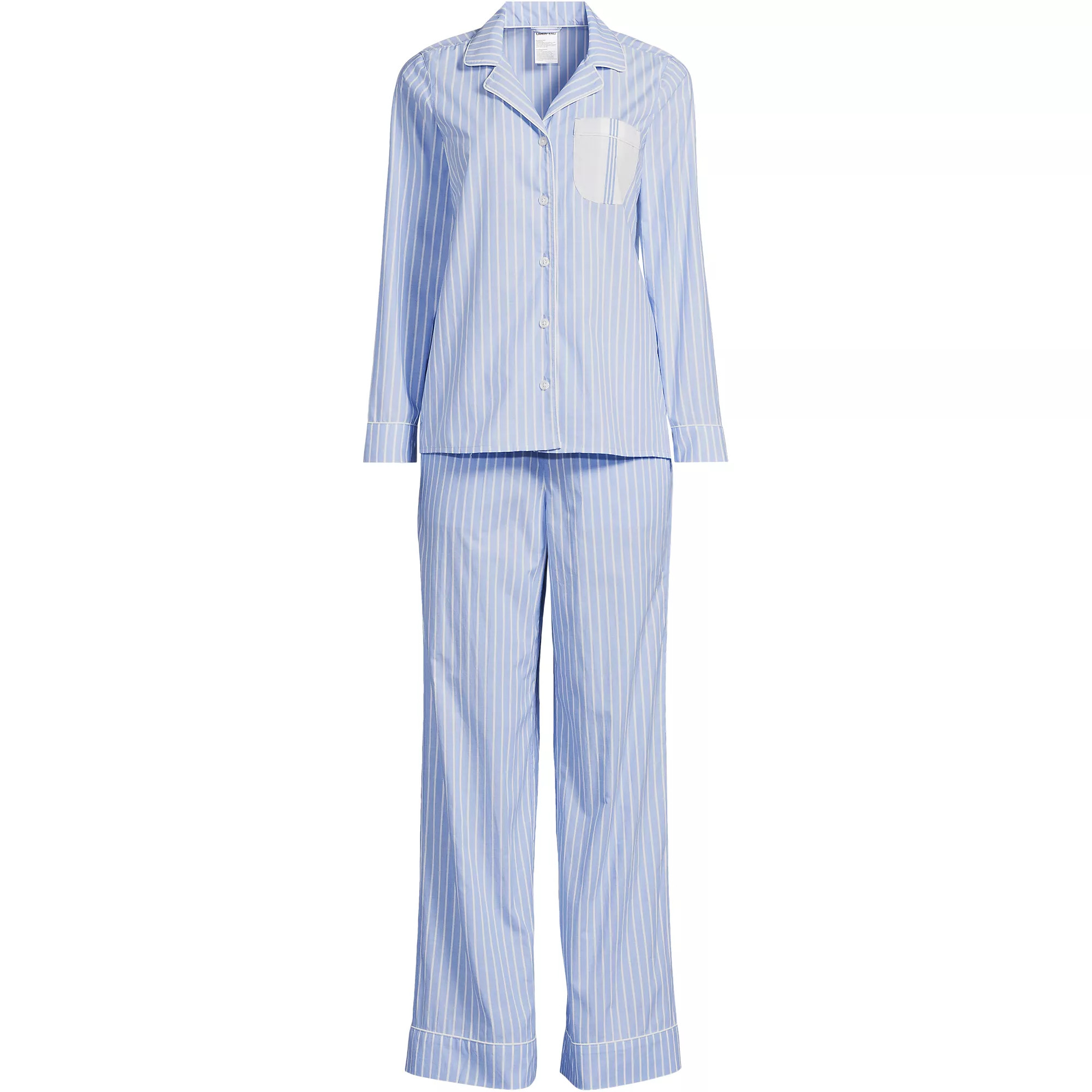 Women's Cotton Poplin 2 Piece Pajama Set - Long Sleeve Top and Pants | Lands' End (US)