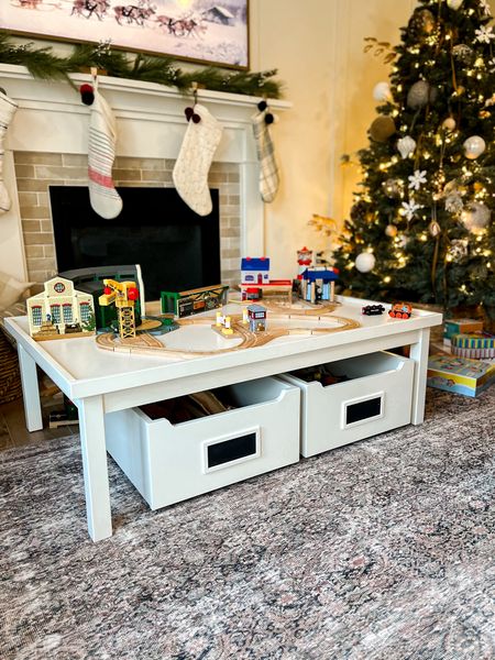 Kids activity table with matching storage bins from Pottery Barn. Perfect as a train table! #LTKkids #LTKfamily