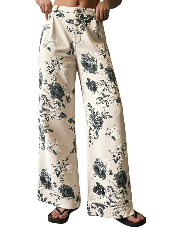 Cicy Bell Women's Floral Baggy Wide Leg Jeans Casual High Waisted Boyfriend Vintage Boho Denim Pa... | Amazon (US)