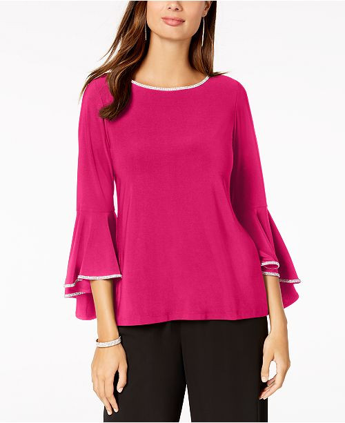 MSK Rhinestone-Trim Bell-Sleeve Top & Reviews - Tops - Women - Macy's | Macys (US)