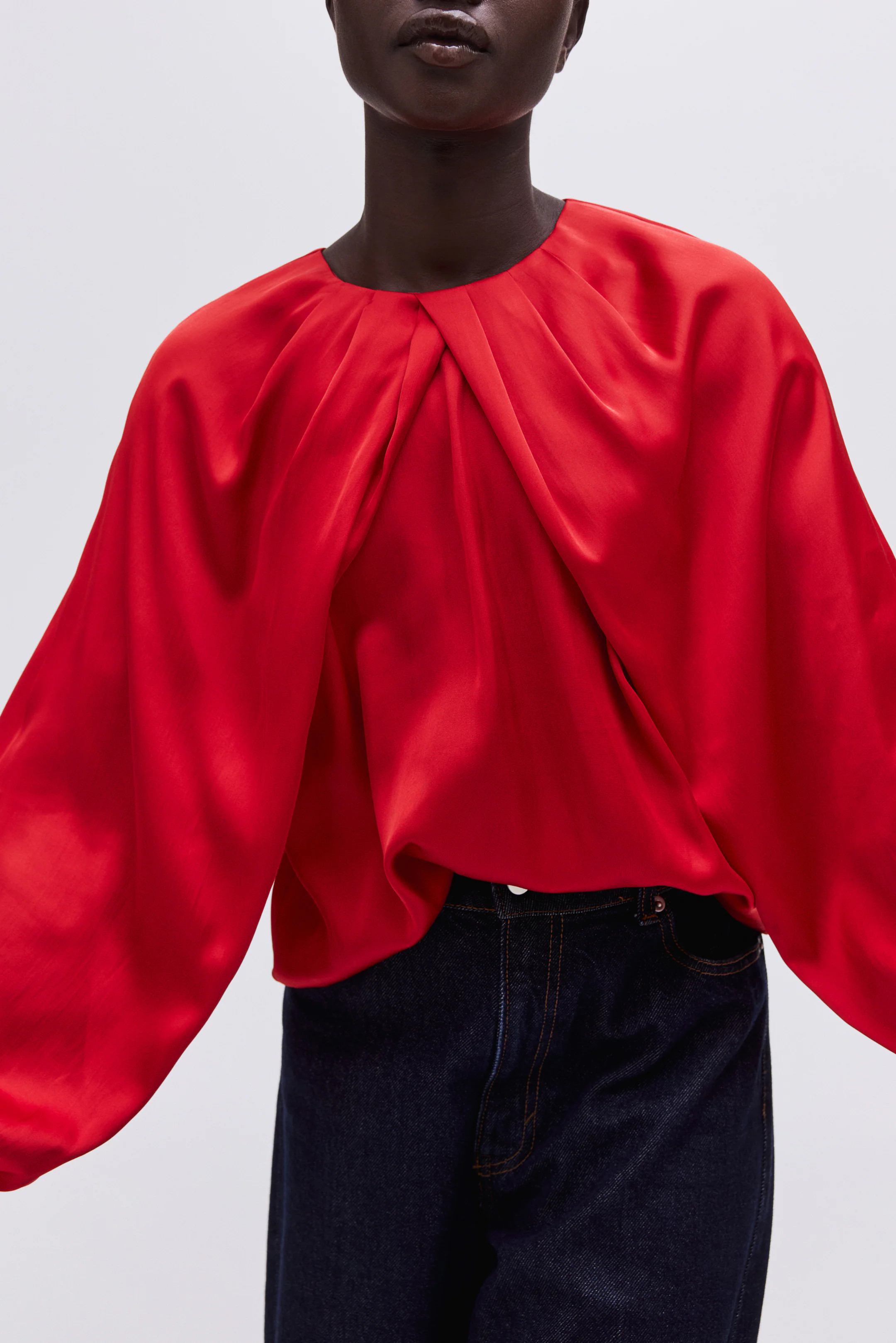 Balloon-Sleeved Satin Blouse | H&M (US + CA)