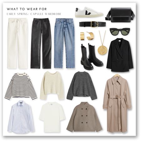 An Early Spring Capsule Wardrobe Edit ✍️ 

H&M, & other stories, classic blazer, trench coat, knitwear, shirt, straight leg jeans, faux leather trousers, veja sneakers, Monica Vinader, striped knit 

#LTKstyletip #LTKeurope #LTKSeasonal