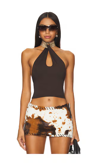 Halter Eyelet Top in Brown | Revolve Clothing (Global)