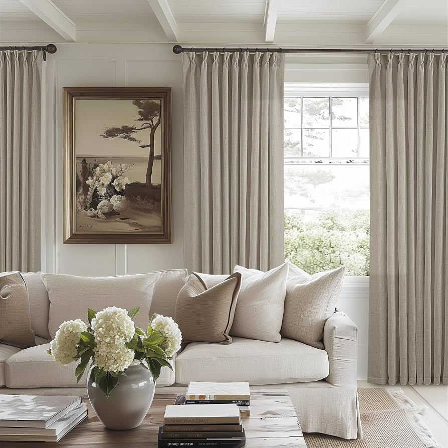 Pinch Pleated Linen 102 Inch Curtains 60 Inch Width for Living Room Divider Light Filtering Semi ... | Amazon (US)