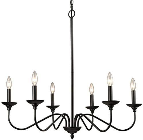 Modern Farmhouse Black Dining Room Chandeliers Wrought Iron Candle Chandelier, 6-Light | Amazon (US)
