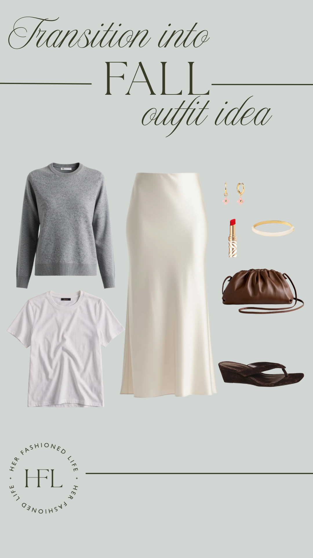 A cream skirt and soft grey sweater, proof that fall dressing doesn't have to mean giving up light colors just yet.
#falloutfit #transitionalstyle #fallstyle #ltkstyle 

 #LTKootd #LTKOver40