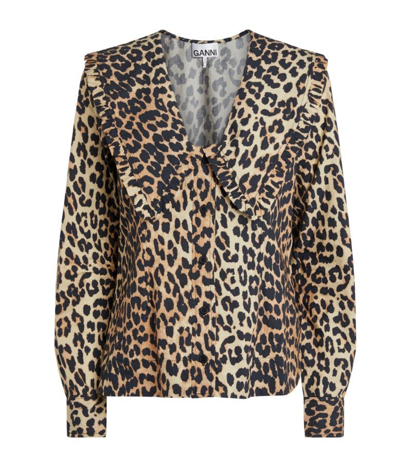 GANNI Cotton Leopard Print Blouse | Harrods