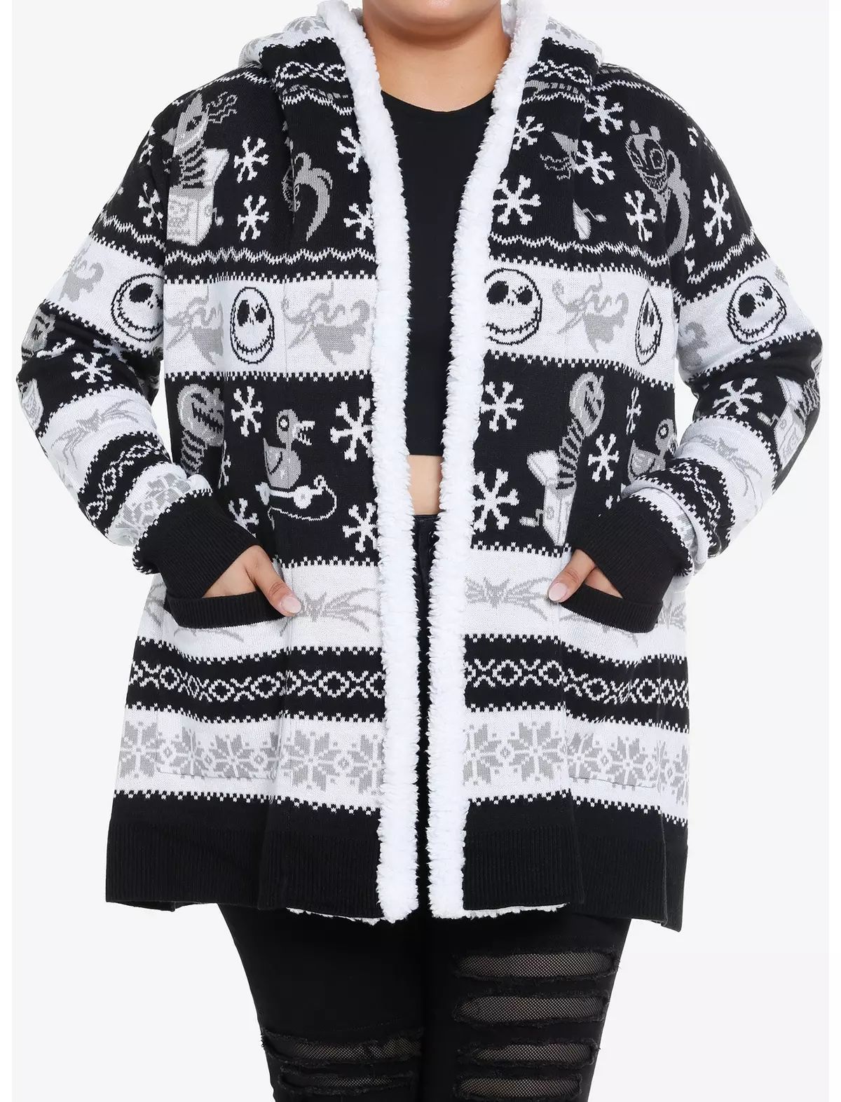 The Nightmare Before Christmas Fair Isle Sherpa Girls Open Cardigan Plus Size | Hot Topic