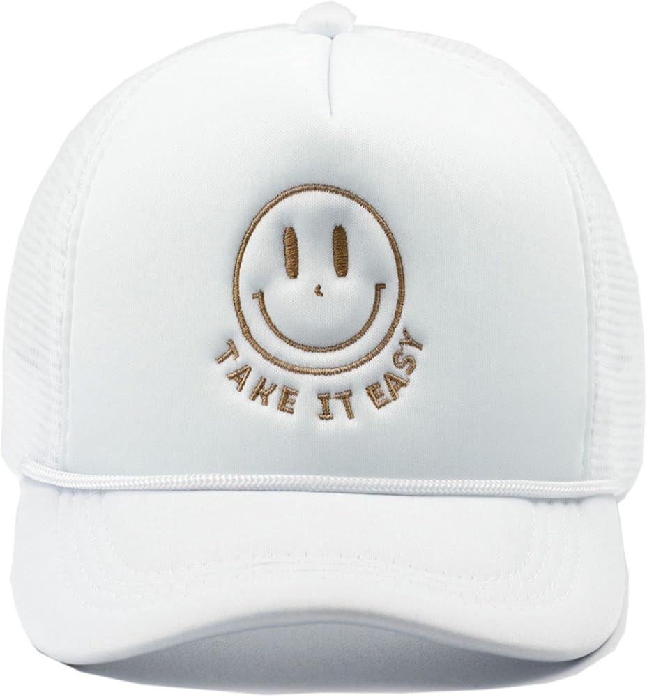 GNAHZNUXNAIX Mesh Foam Hat Take It Easy Smile Face Trucker Cap Hat White Embroidered Adjustable f... | Amazon (US)