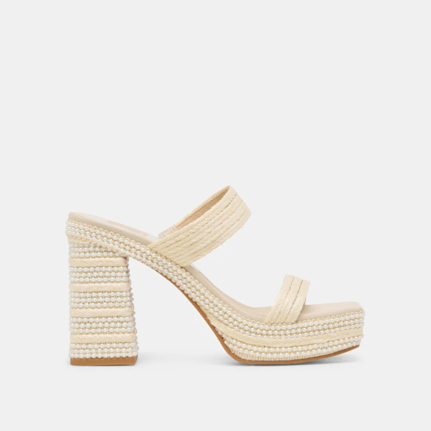 ALIYA PEARL HEELS VANILLA RAFFIA | DolceVita.com