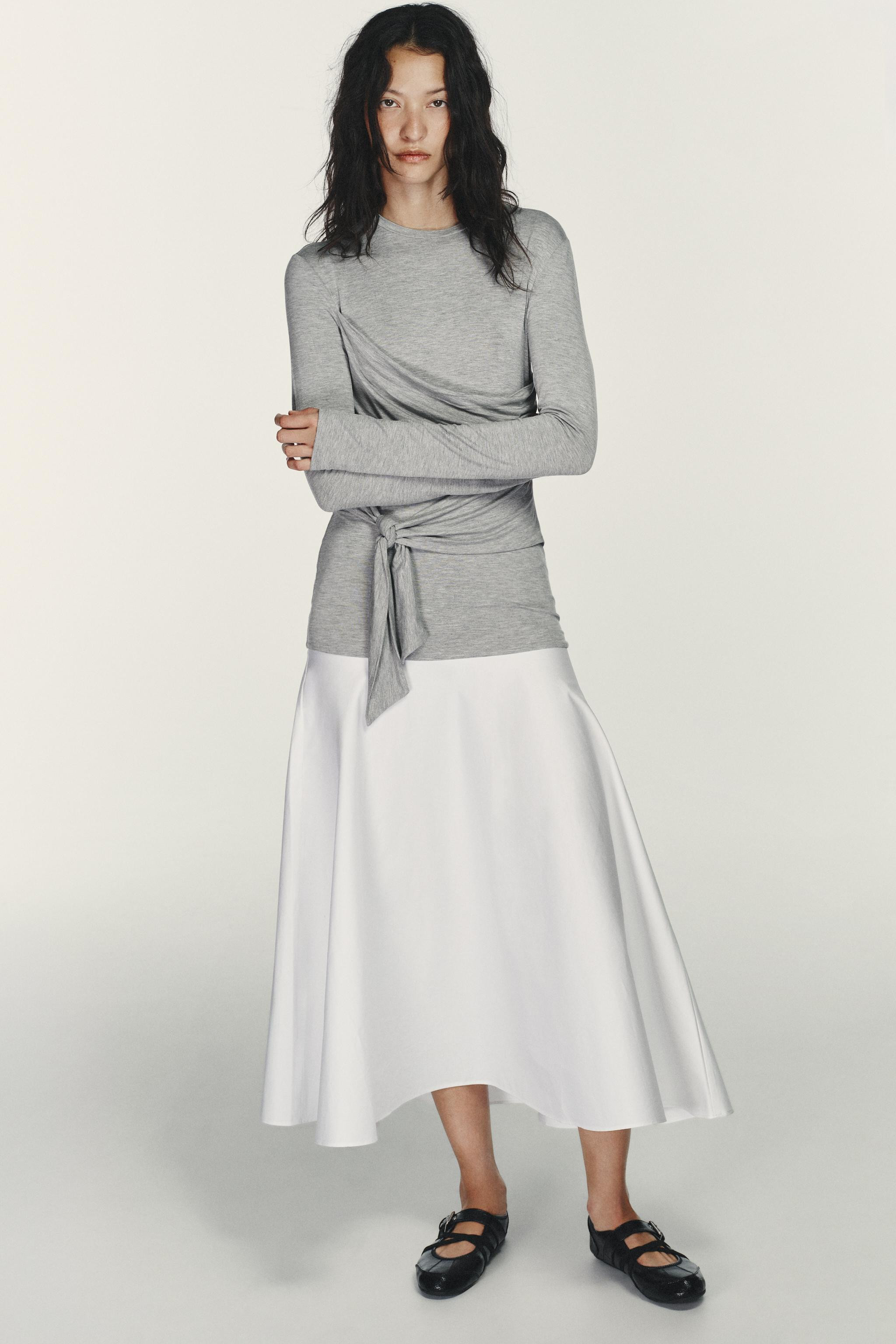 COMBINATION TIE-DETAIL MIDI DRESS | Zara US