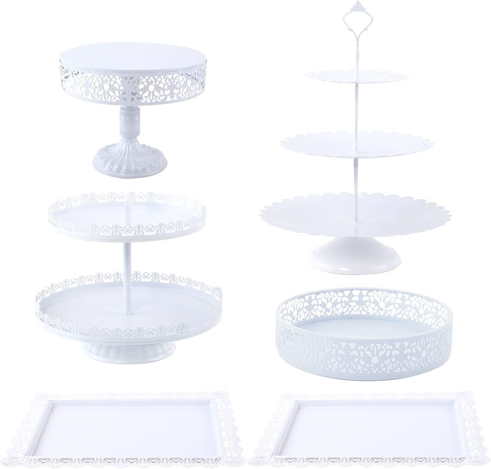 GMWD 6 Pcs White Cake Stands Set, Cake Pedestal Stand Display Table Tiered Cupcake Holder Candy F... | Amazon (US)