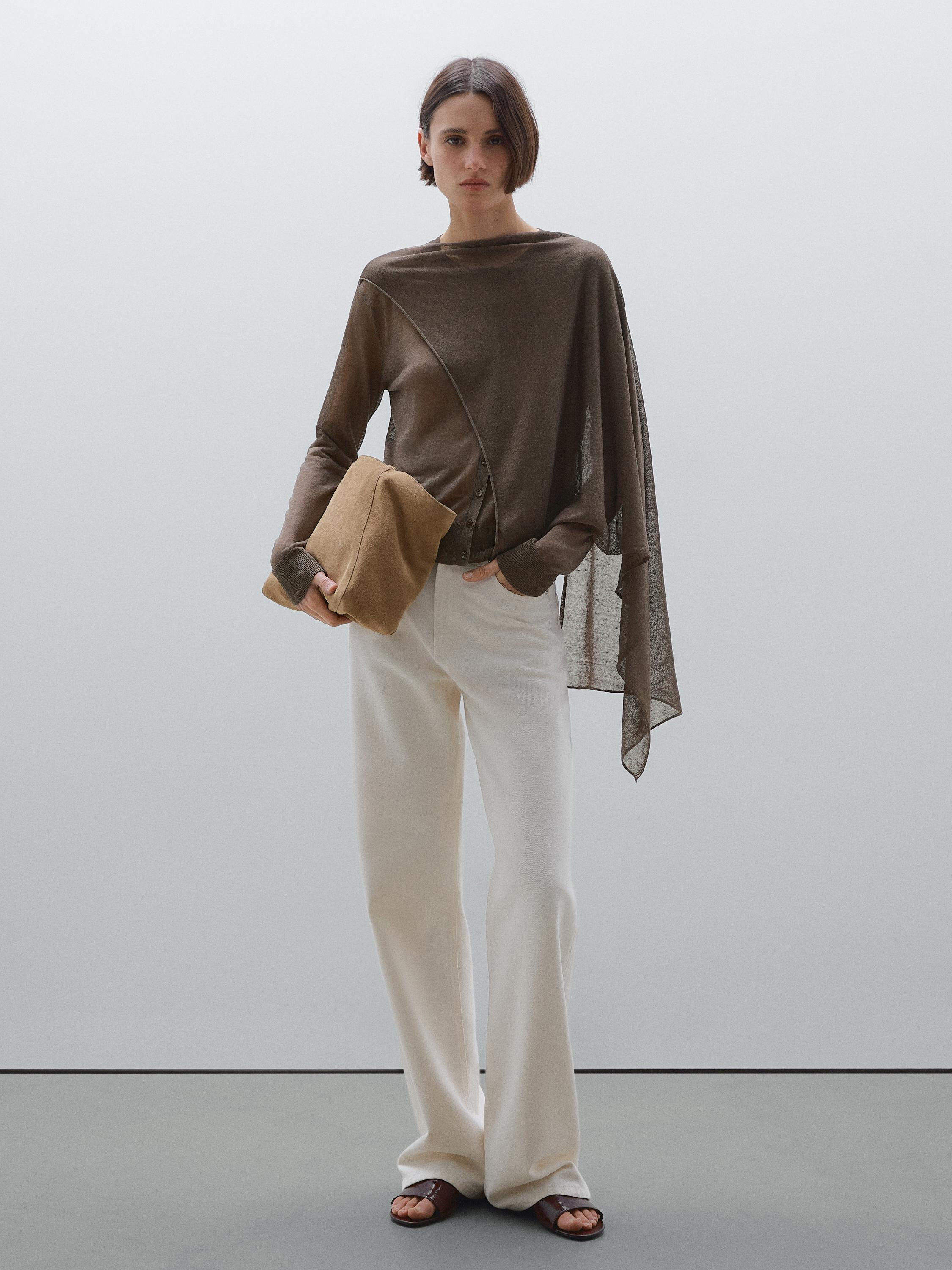 Linen blend knit cardigan with scarf detail | Massimo Dutti UK