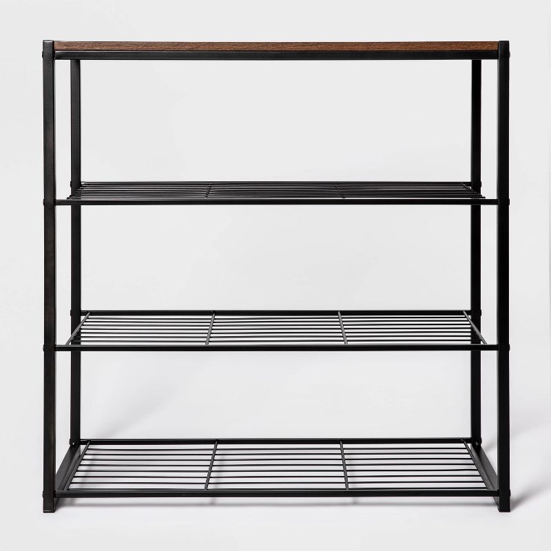 4 Tier Shoe Rack Black Metal with Walnut Wood - Brightroom&#8482; | Target