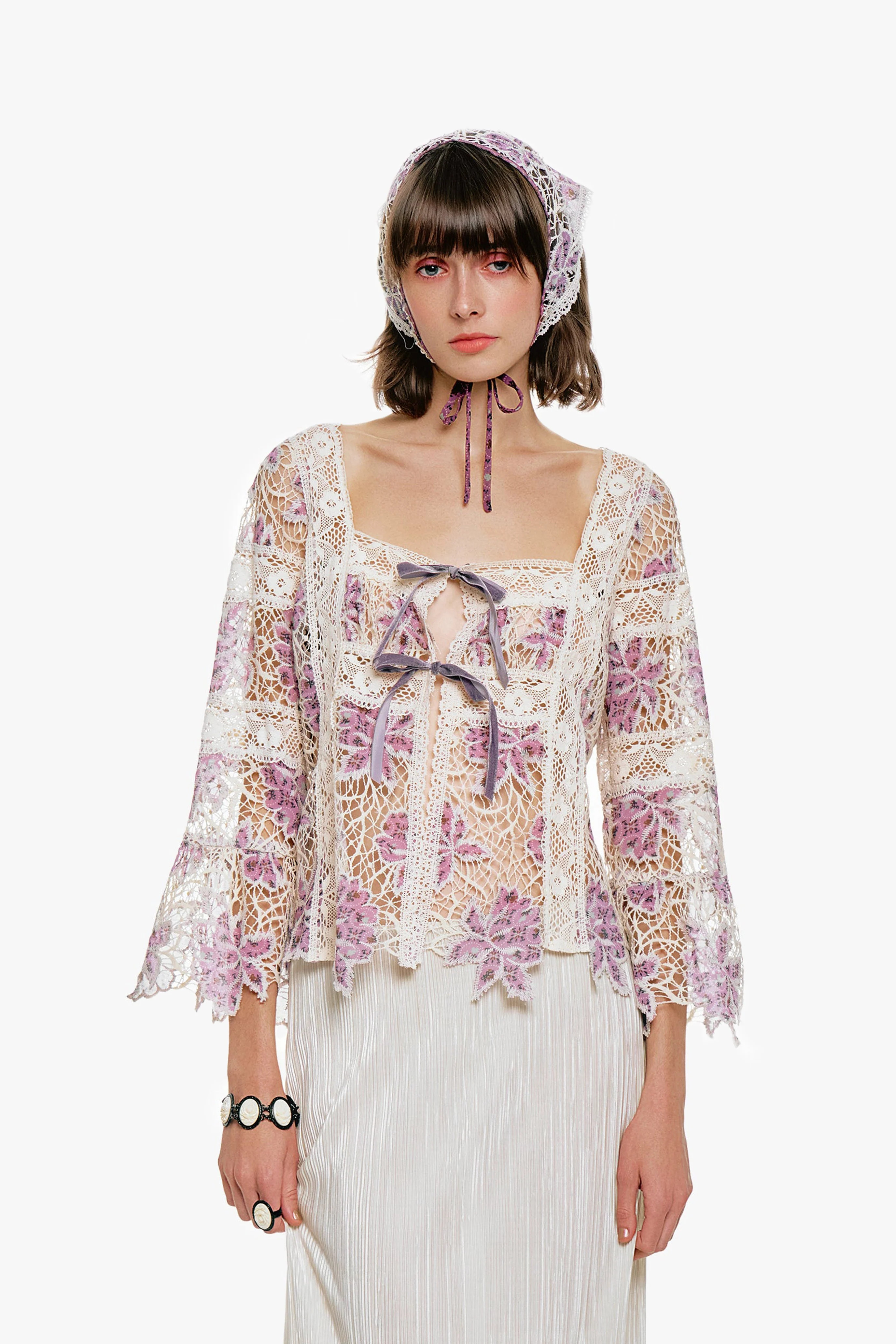 Medallion Floral Lace Tie Blouse | Anna Sui