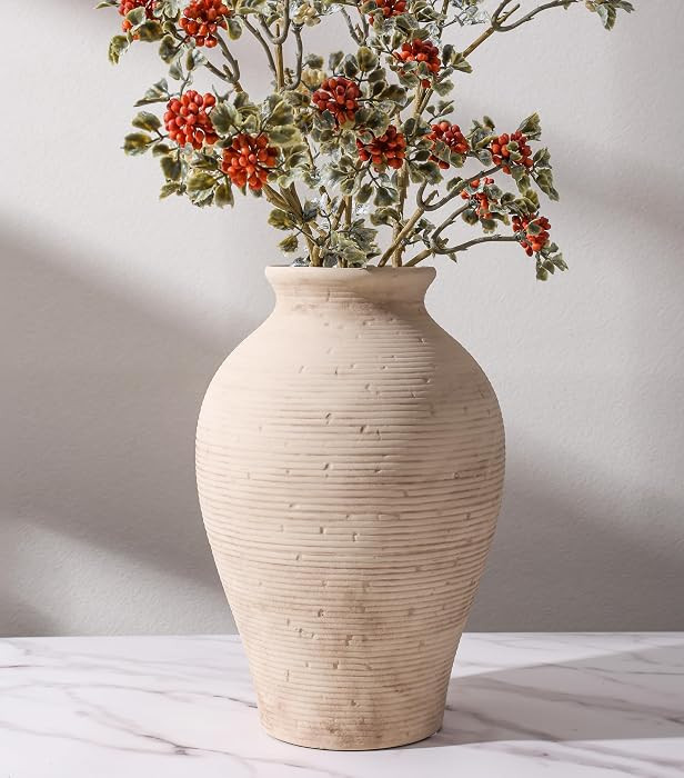 Ceramic Flower Vase Home Decor, 9 in Farmhouse Table Vase Retro Vintage Living Room Kitchen Bedro... | Amazon (US)