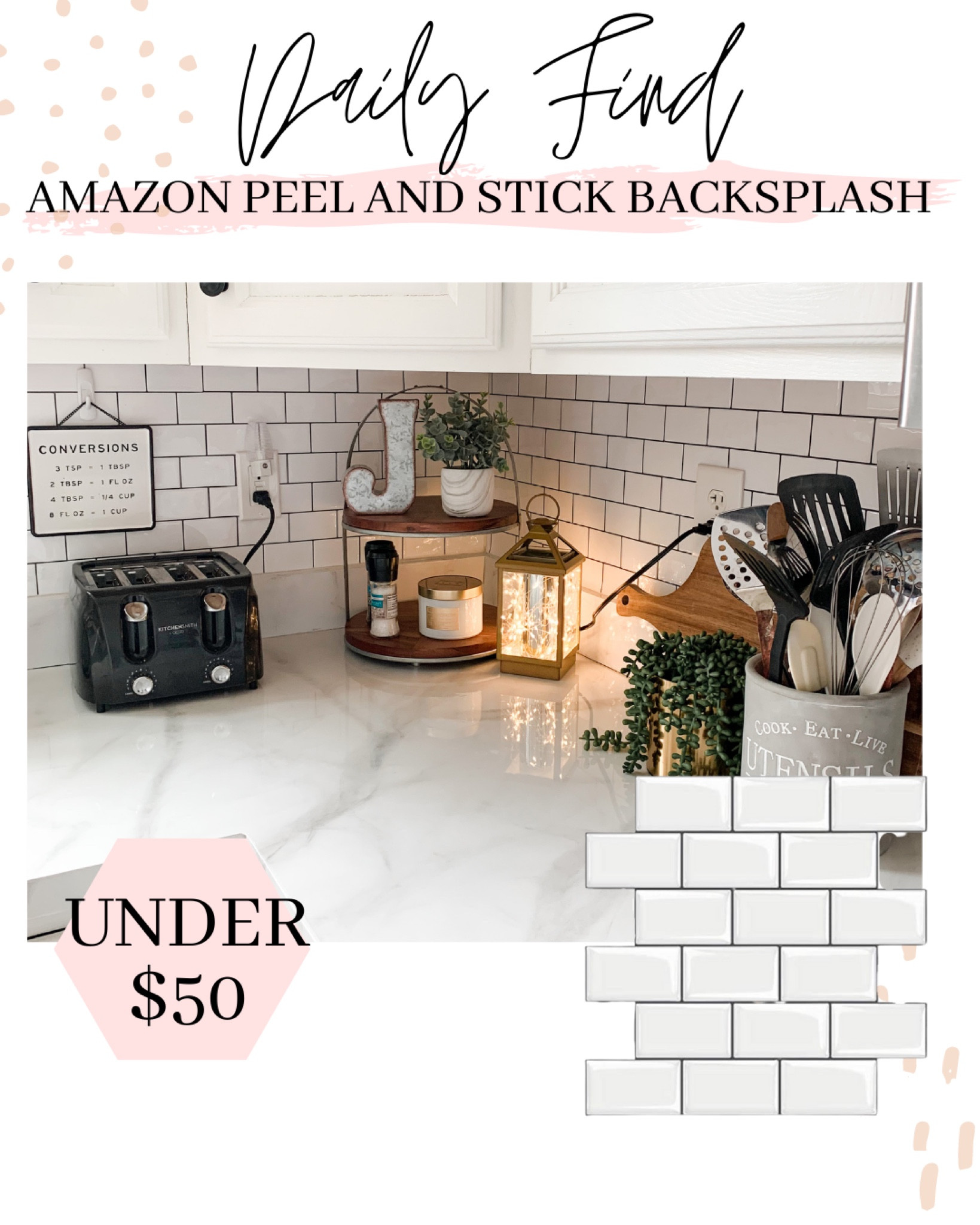 Amazon kitchen find: peel and stick backsplash // this backsplash has lasted us 3 years so far! We used 3 packs for our entire kitchen

Kitchen finds, amazon kitchen, amazon kitchen finds, amazon kitchen decor, backsplash, amazon prime day, prime day 2023, prime days, subway tile backsplash, kitchen inspo, kitchen decor, amazon home, amazon home decor, white kitchen backsplash

#LTKSeasonal #LTKunder50 #LTKsalealert #LTKstyletip #LTKFind #LTKhome #LTKunder100