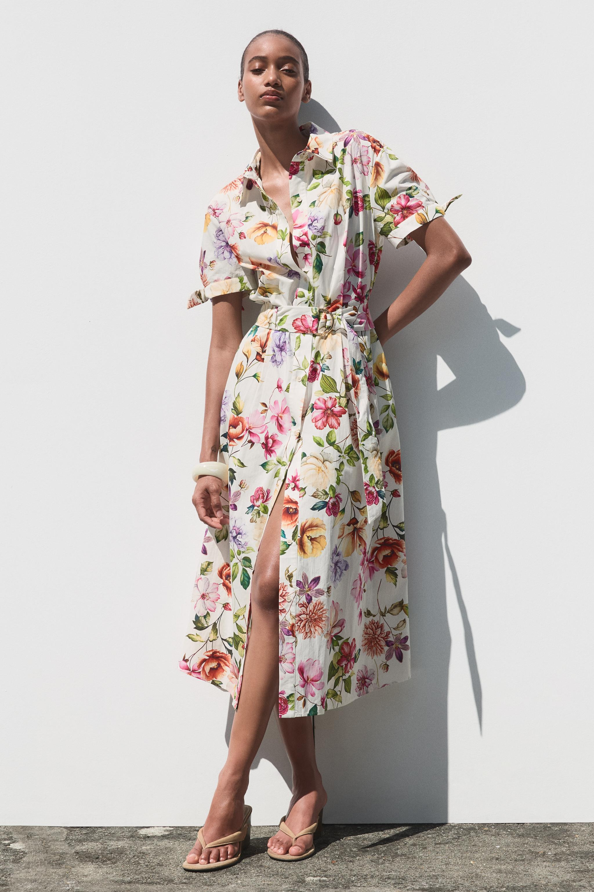PRINTED POPLIN MIDI DRESS | Zara UK