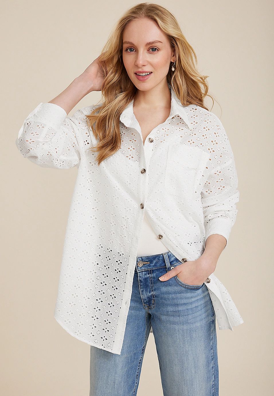 Eyelet Button Down Shirt | Maurices