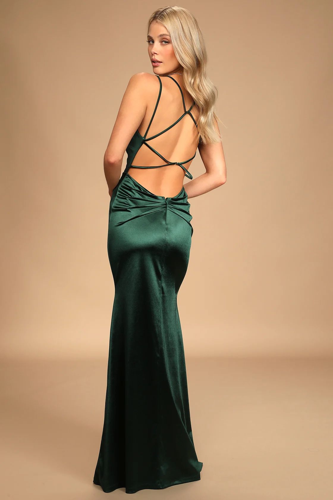 Everlasting Elegance Dark Green Satin Strappy Mermaid Maxi Dress | Lulus (US)