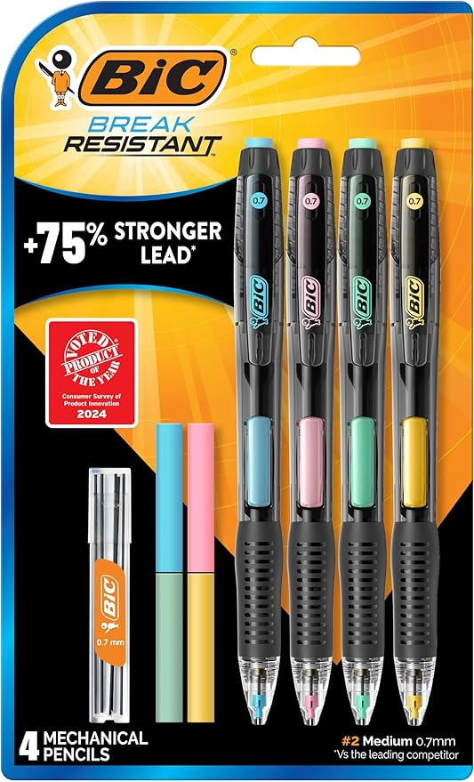 BIC Break-Resistant Mechanical Pencils with Erasers, No. 2 Medium Point (0.7mm), 4-Count Pack for... | Amazon (US)