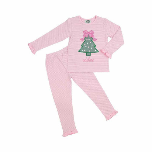 Pink Stripe Knit Christmas Tree Pajamas | Cecil and Lou