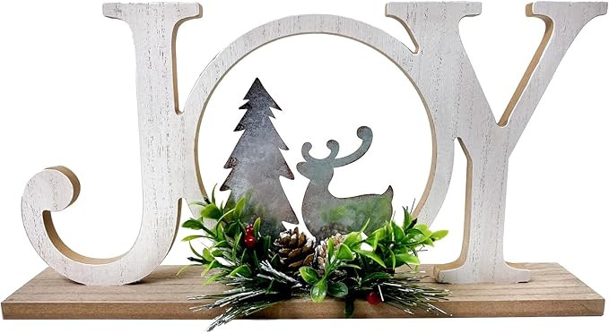 Christmas Table Decorations Joy Farmhouse Christmas Tree Elk Sign Wooden Winter Rustic Decor Vint... | Amazon (US)